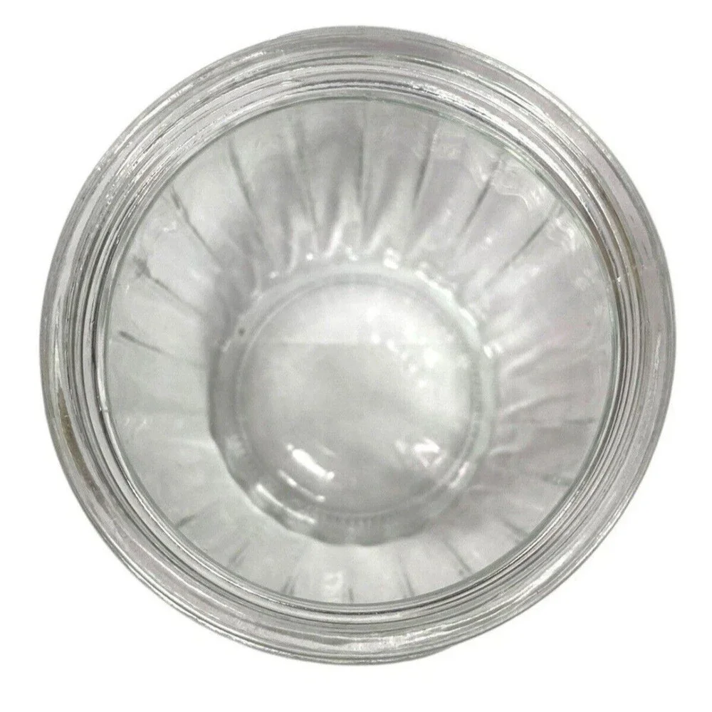 Ribbed Clear Glass Kitchen Canister Jar Bronze Tone Metal Lid 8” Pantry Storage
